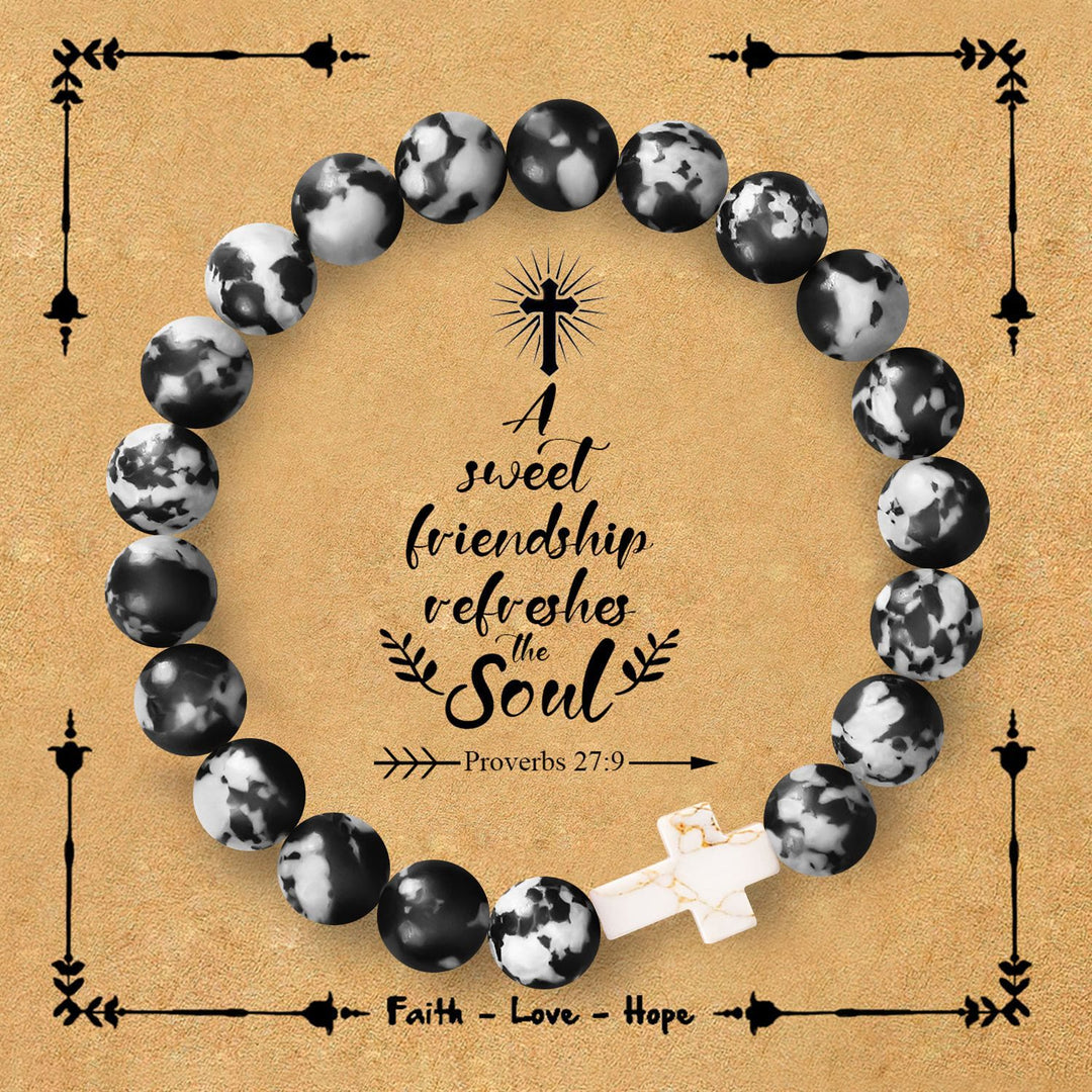 Christianartworkshop Natural Stone Cross Bracelet with Proverbs 27:9 Card: A Symbol of Divine Friendship & Grace - Alabaster - image 11