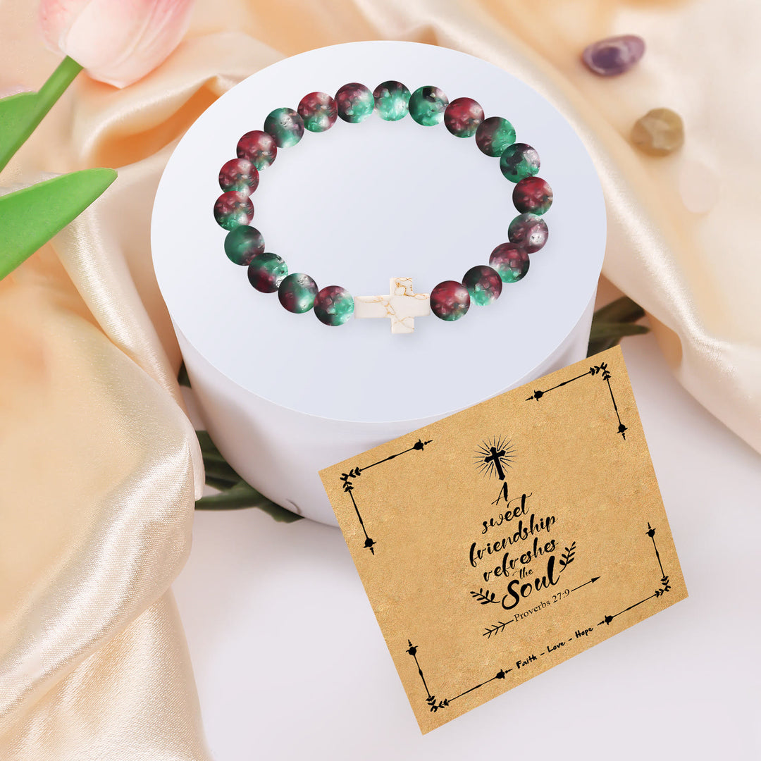 Christianartworkshop Natural Stone Cross Bracelet with Proverbs 27:9 Card: A Symbol of Divine Friendship & Grace - image 10