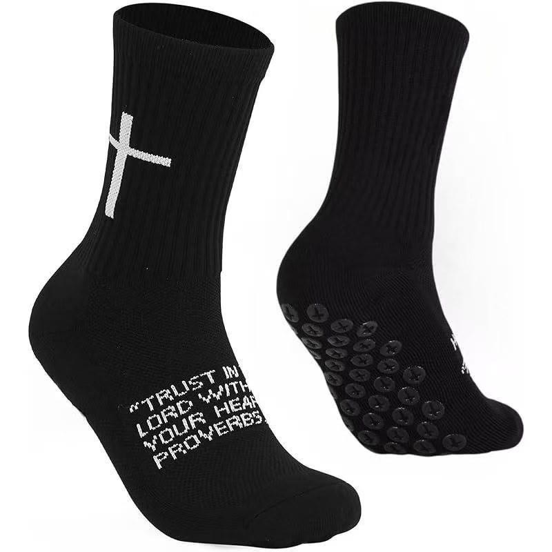 Christianartworkshop Scripture-Emblazoned Anti-Slip Soccer Socks: PHILIPPIANS 4:13 & PROVERBS 3:5 - Black - 10 Pairs - image 4