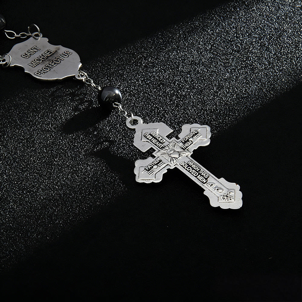 Christianartworkshop Hematite Bead Car Pendant with St. Michael Medal & Crucifix: A Gift of Heavenly Protection & Strength - image 6