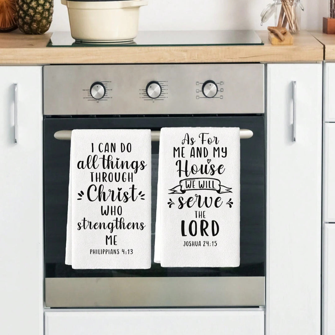 Christianartworkshop Scripture-Printed Kitchen Towel with Philippians 4:13 & Joshua 24:15  - image 1
