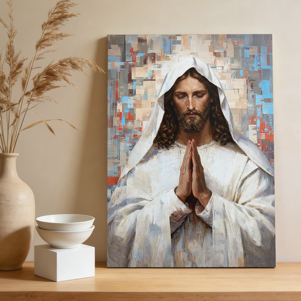 Christianartworkshop Divine Prayer Jesus Canvas Wall Art: Serene Christ in Prayer Portrait - image 2