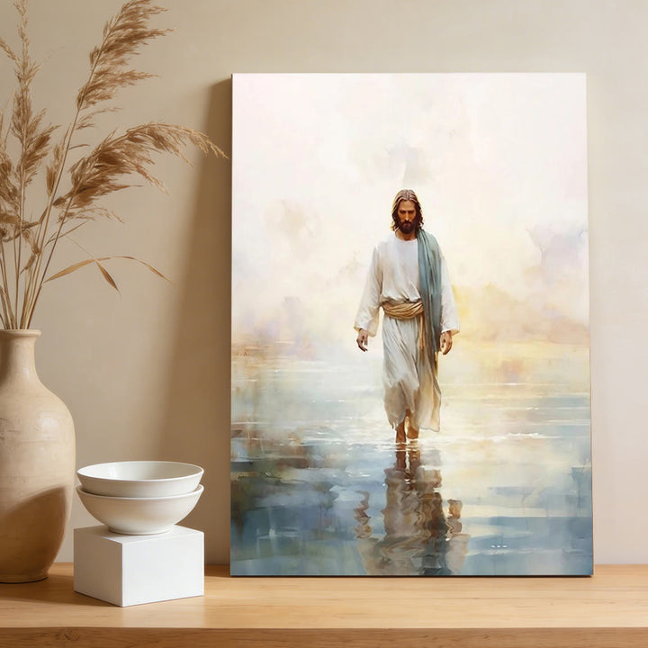 Christianartworkshop Serene Christ on Water Wall Art Print: A Token of Heavenly Courage & Trust - Framed Canvas Painting - 13.77"*19.58"*0.7"/35*50*1.8cm - image 0