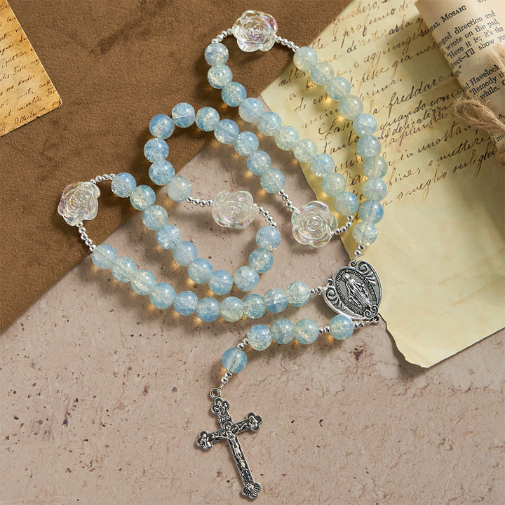 Christianartworkshop Pink Glass Bead Rosary with Rose Embellishments & Miraculous Medal - image 11
