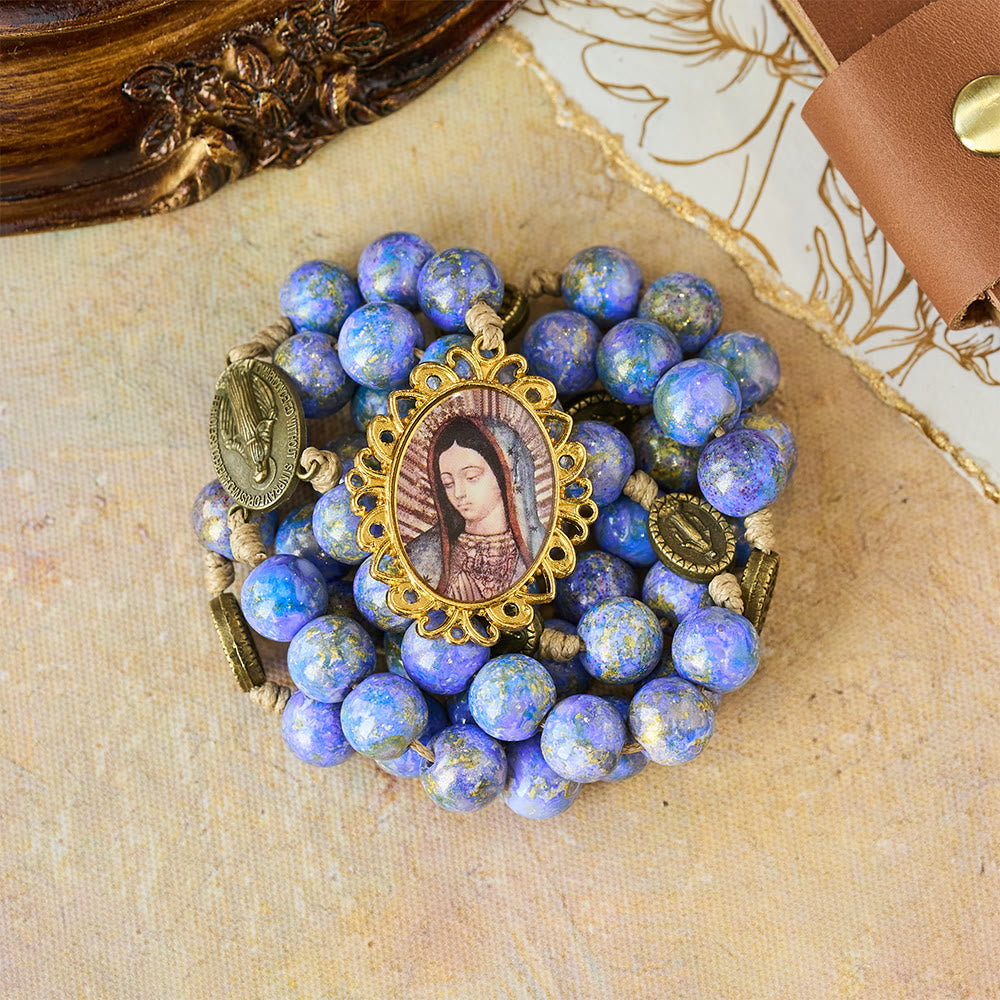 Christianartworkshop Blessed Our Lady Seven Sorrows Rosary with Purple Blue Oil-Paint Beads & Our Lady Medal - image 4