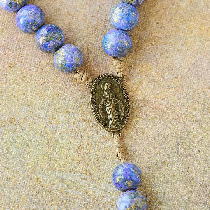 Christianartworkshop Blessed Our Lady Seven Sorrows Rosary with Purple Blue Oil-Paint Beads & Our Lady Medal - image 6