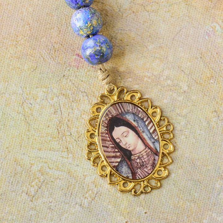 Christianartworkshop Blessed Our Lady Seven Sorrows Rosary with Purple Blue Oil-Paint Beads & Our Lady Medal - image 7