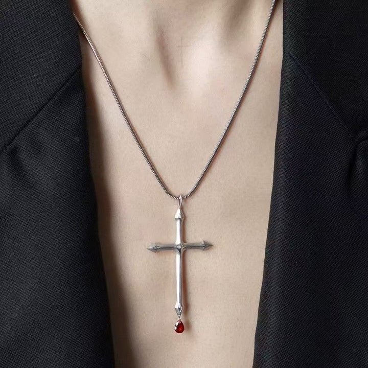 Christianartworkshop Sword Cross Necklace with Red Zircon Drop: A Sacred Keepsake for Believers - image 1