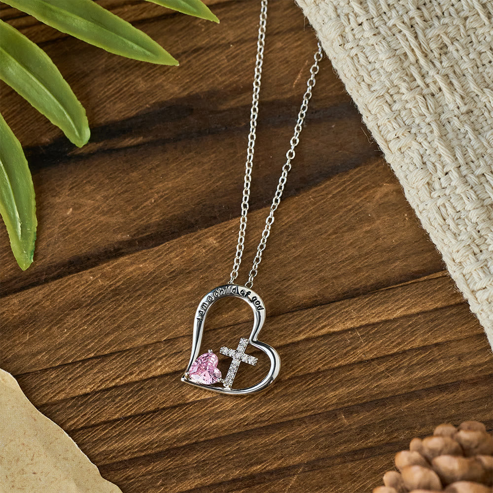 Christianartworkshop I Am a Child of God Heart Cross Necklace with Zircon Accents: A Token of Heavenly Identity - image 3