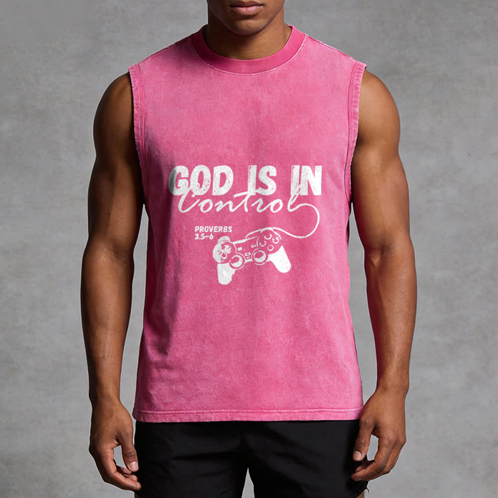 Christianartworkshop God Is In Control Unisex Washed Tank Top - image 10