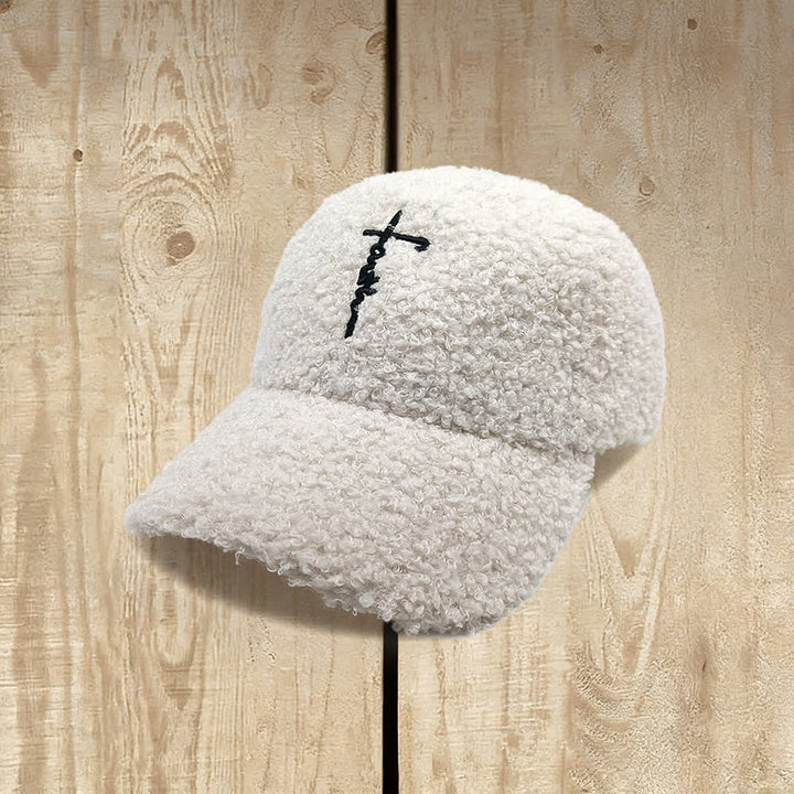 Christianartworkshop Faith Cross Embroidered Fuzzy Baseball Cap - Beige - image 8