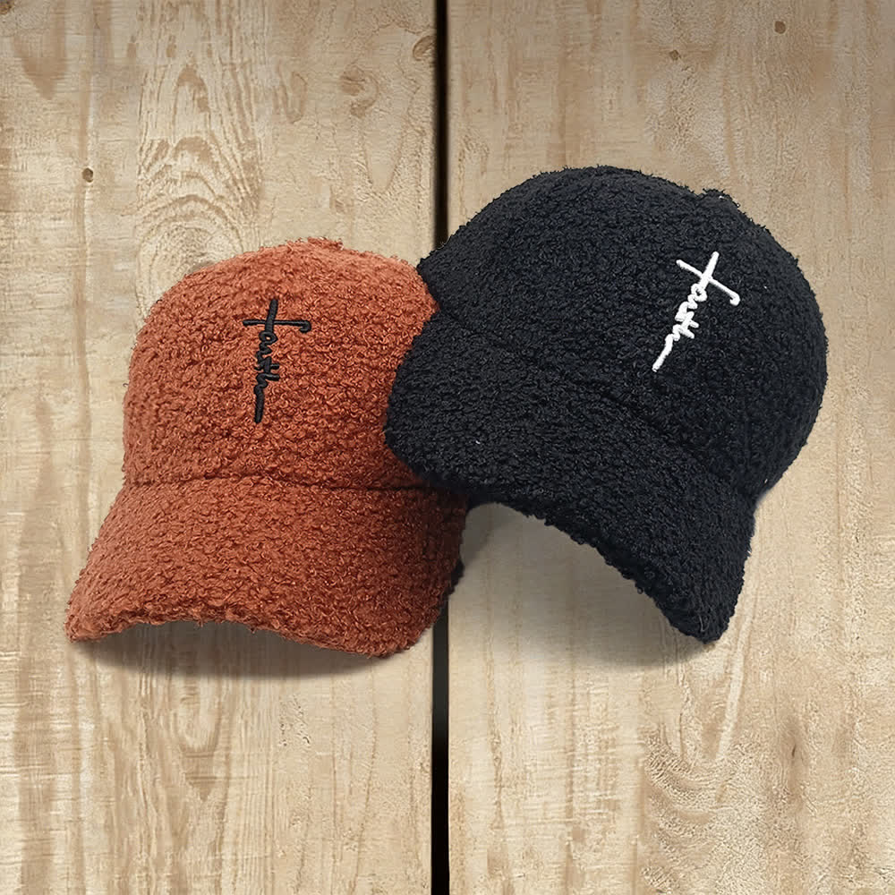 Christianartworkshop Faith Cross Embroidered Fuzzy Baseball Cap - image 0