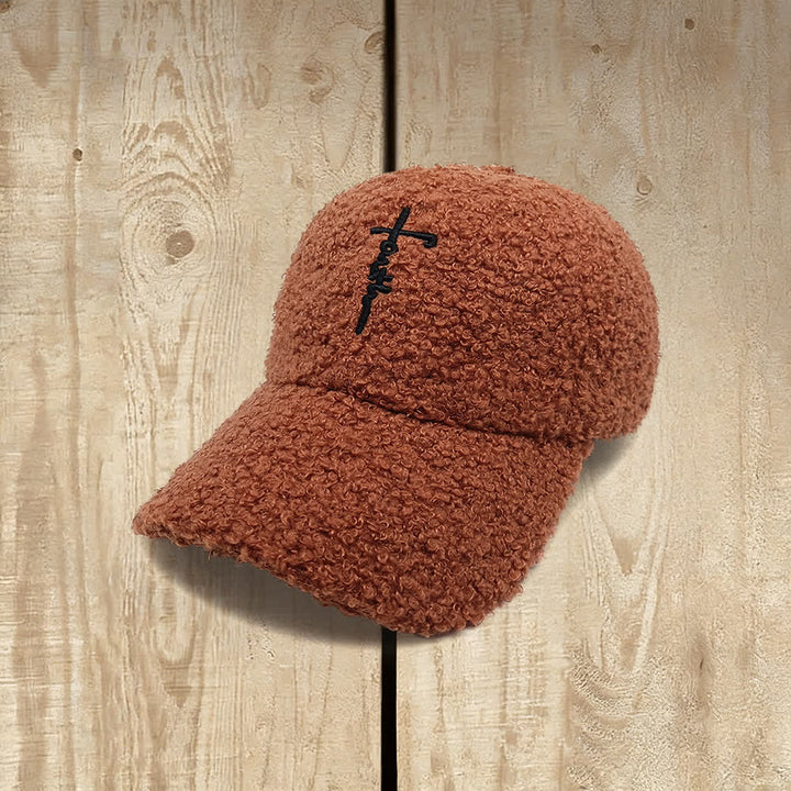 Christianartworkshop Faith Cross Embroidered Fuzzy Baseball Cap - Caramel - image 9