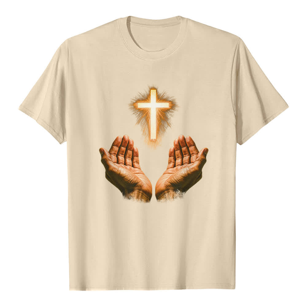 Christianartworkshop Jesus Cross In Hands Premium T-Shirt - Beige - 2XL - image 5