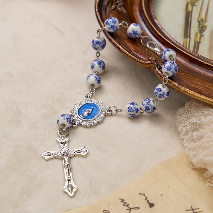 Christianartworkshop Blue Flower Ceramic Auto Rosary: A Symbol of Marian Protection for Car - image 2