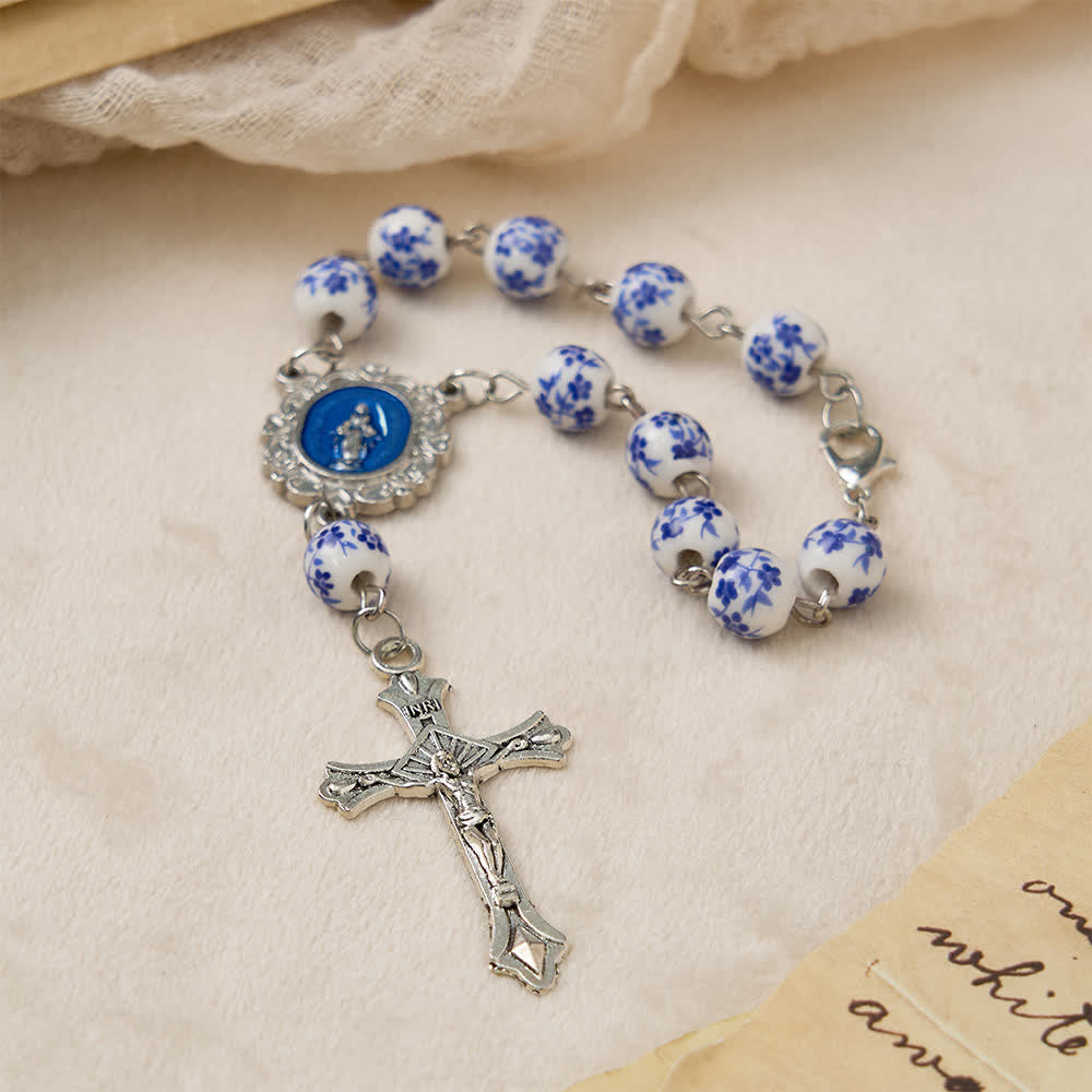 Christianartworkshop Blue Flower Ceramic Auto Rosary: A Symbol of Marian Protection for Car - image 4