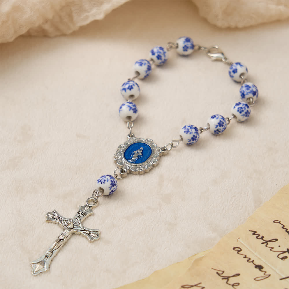 Christianartworkshop Blue Flower Ceramic Auto Rosary: A Symbol of Marian Protection for Car - image 3