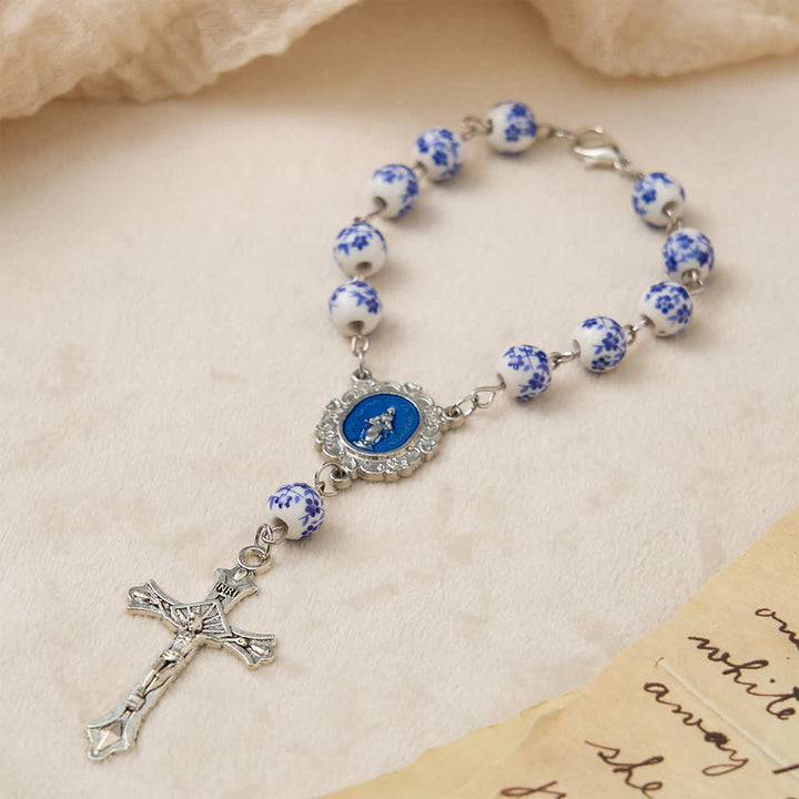 Christianartworkshop Blue Flower Ceramic Auto Rosary: A Symbol of Marian Protection for Car - image 3