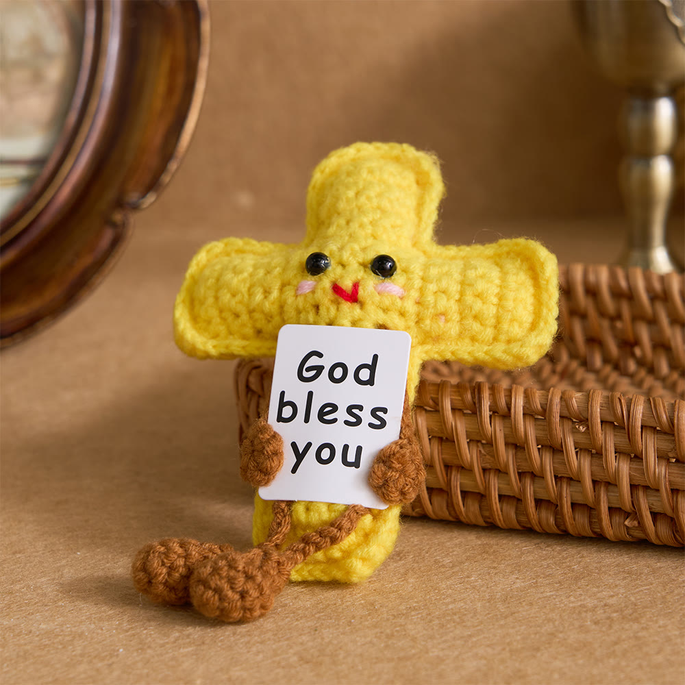 Christianartworkshop Crocheted Q-Version Jesus & Angel & Cross Set: Emblem of Divine Joy & Grace - Cross - image 1