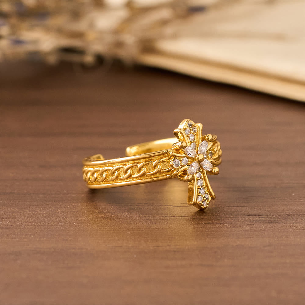Christianartworkshop Zircon Cross Enamel Fleur-de-Lis Ring Set: Emblem of Divine Purity & Redemption - image 9