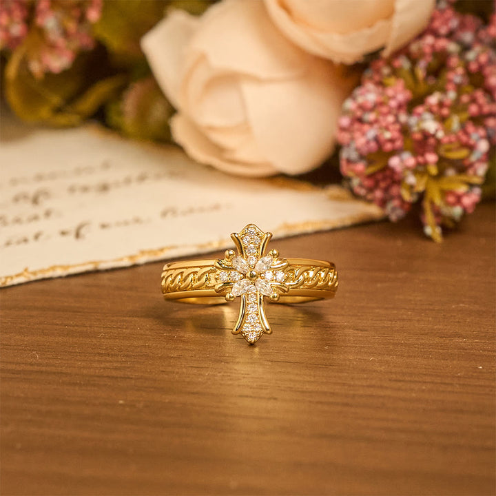 Christianartworkshop Zircon Cross Enamel Fleur-de-Lis Ring Set: Emblem of Divine Purity & Redemption - image 5