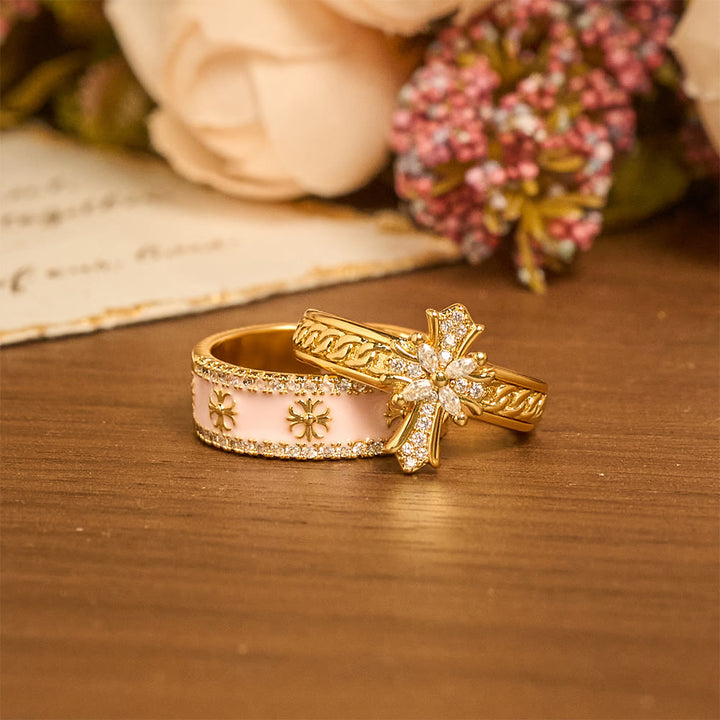 Christianartworkshop Zircon Cross Enamel Fleur-de-Lis Ring Set: Emblem of Divine Purity & Redemption - image 1