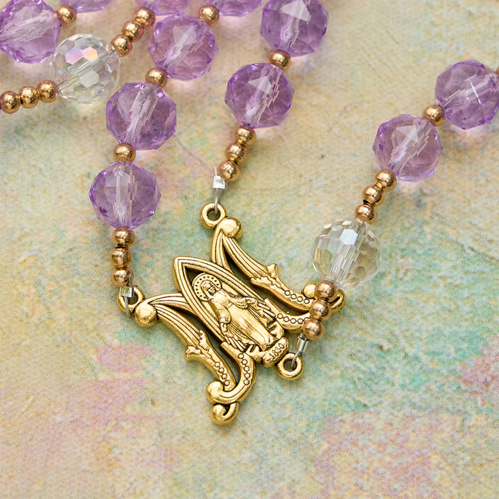 Christianartworkshop Faceted Purple Glass Rosary with Our Lady Medal: Emblem of Divine Light & Marian Grace - image 7