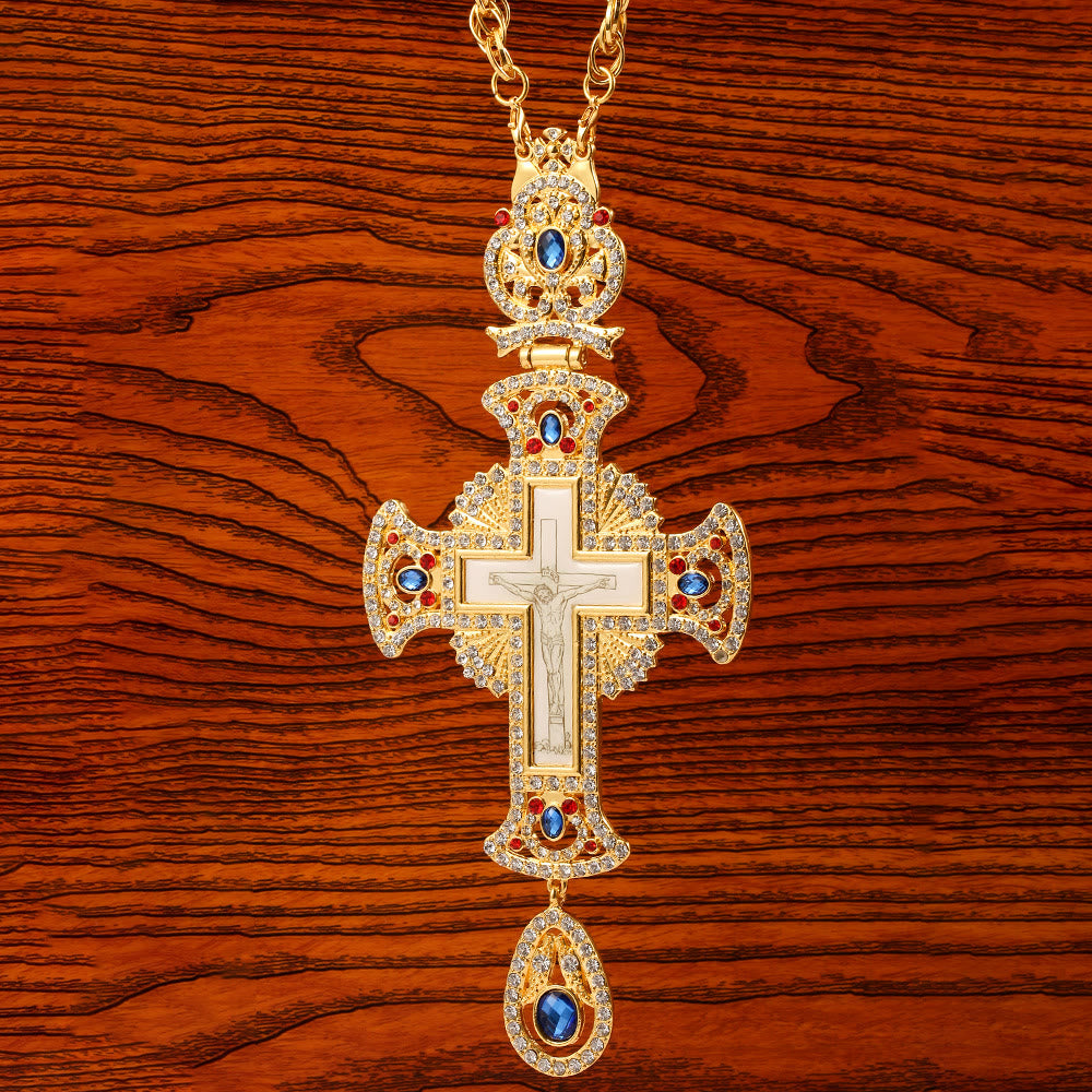 Christianartworkshop Gem-Adorned Ornate Orthodox Cross Pendant Necklace: Emblem of Redemption & Divine Glory - A - image 0