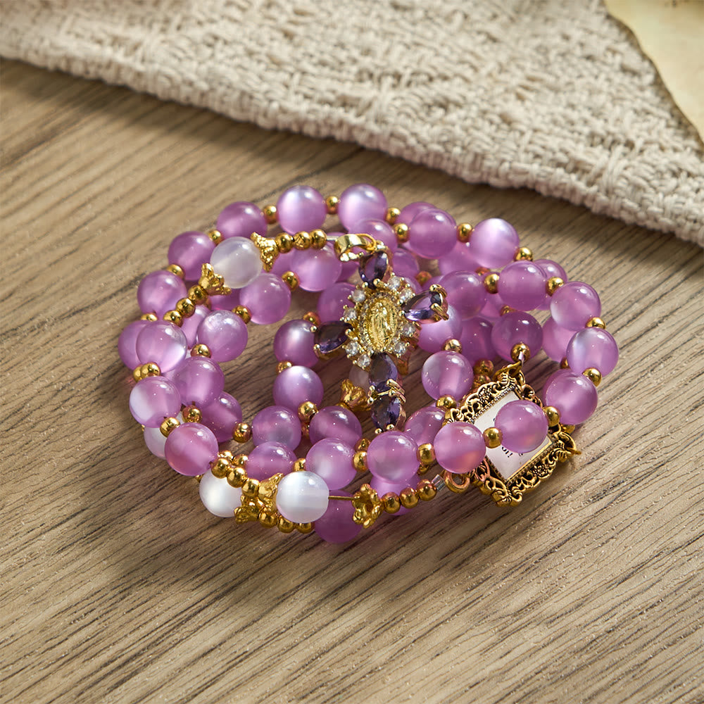 Christianartworkshop Purple Cat’s Eye Bead Rosary with Ornate Crucifix: Emblem of Divine Guidance & Marian Grace - image 5
