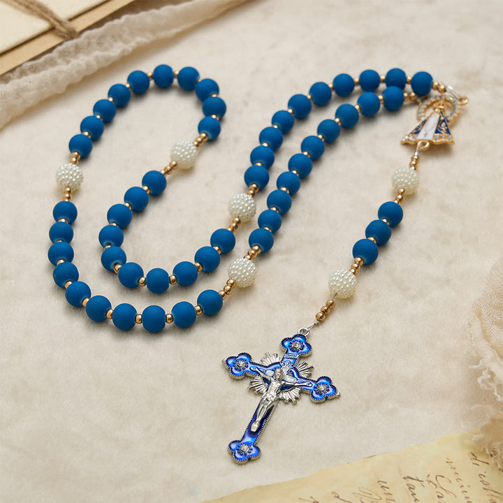Christianartworkshop Matte Blue Rubber Bead Rosary with Our Lady of Aparecida Medal - image 3