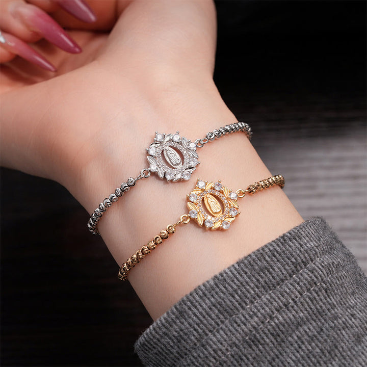 Christianartworkshop Our Lady Miraculous Medal Halo Cz Beaded Bracelet: Emblem Of Divine Protection & Grace  - image 0