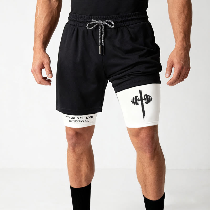Christianartworkshop Ephesians 6:10 Strong In The Lord Barbell Cross Performance Shorts - image 2