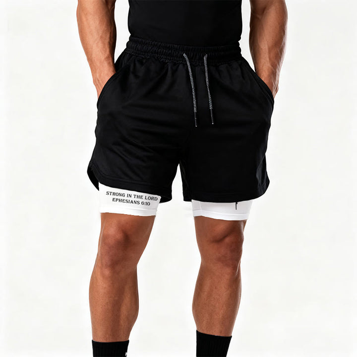 Christianartworkshop Ephesians 6:10 Strong In The Lord Barbell Cross Performance Shorts - image 1