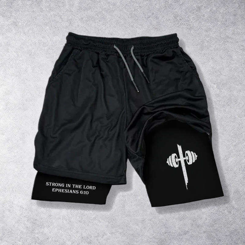 Christianartworkshop Ephesians 6:10 Strong In The Lord Barbell Cross Performance Shorts - image 13