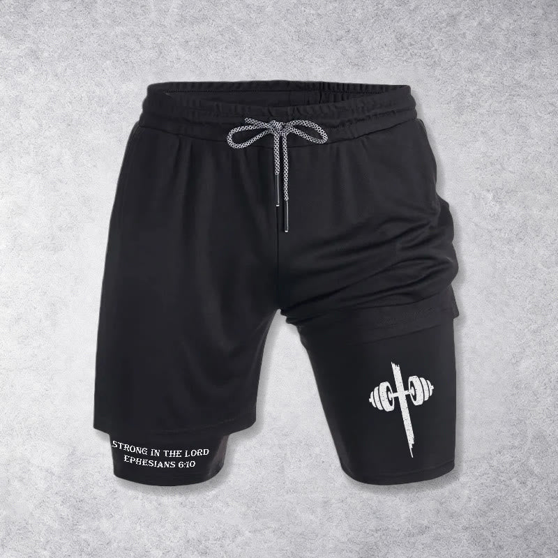Christianartworkshop Ephesians 6:10 Strong In The Lord Barbell Cross Performance Shorts - Black - 3XL - image 9