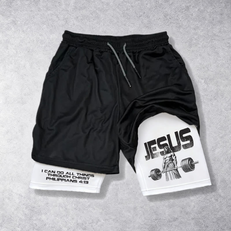 Christianartworkshop Philippians 4:13 I Can Do All Things Through Christ Performance Shorts - White - 3XL - image 0