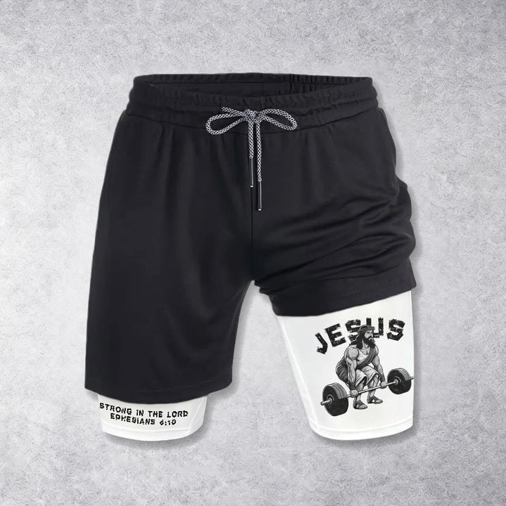 Christianartworkshop Ephesians 6:10 Jesus Weightlifting Performance Shorts - White - 3XL - image 0