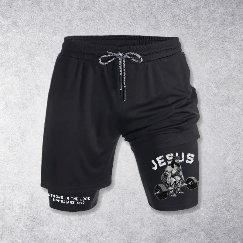 Christianartworkshop Ephesians 6:10 Jesus Weightlifting Performance Shorts - Black - 3XL - image 9