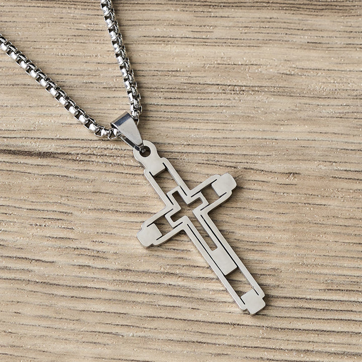 Christianartworkshop Geometric Hollow Cross Statement Necklace: Emblem Of Devotion & Spiritual Guidance - Silver - image 1