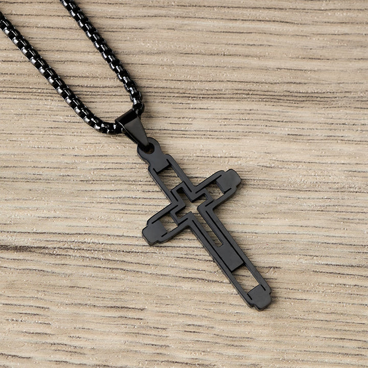 Christianartworkshop Geometric Hollow Cross Statement Necklace: Emblem Of Devotion & Spiritual Guidance - Black - image 3
