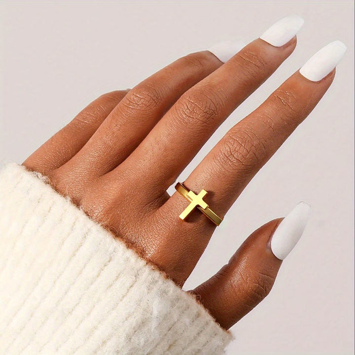Christianartworkshop Minimalist Cross Open Ring: A Symbol Of Devout Faith & Spiritual Grace - image 1