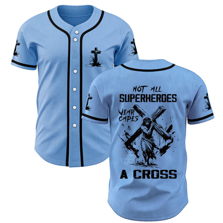 Christianartworkshop Not All Superheroes Wear Capes A Cross Unisex Baseball Jersey - Blue - 5XL - image 16