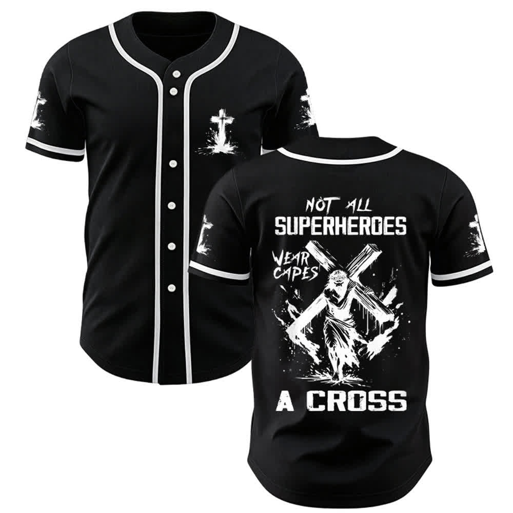 Christianartworkshop Not All Superheroes Wear Capes A Cross Unisex Baseball Jersey - Black - 5XL - image 7