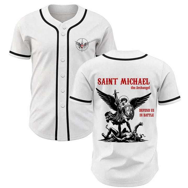 Christianartworkshop St.Michael Archangel Defend Us Unisex Baseball Jersey - White - 5XL - image 0