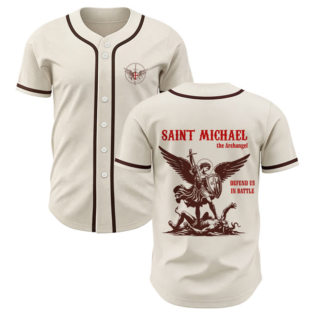 Christianartworkshop St.Michael Archangel Defend Us Unisex Baseball Jersey - Apricot - 5XL - image 25