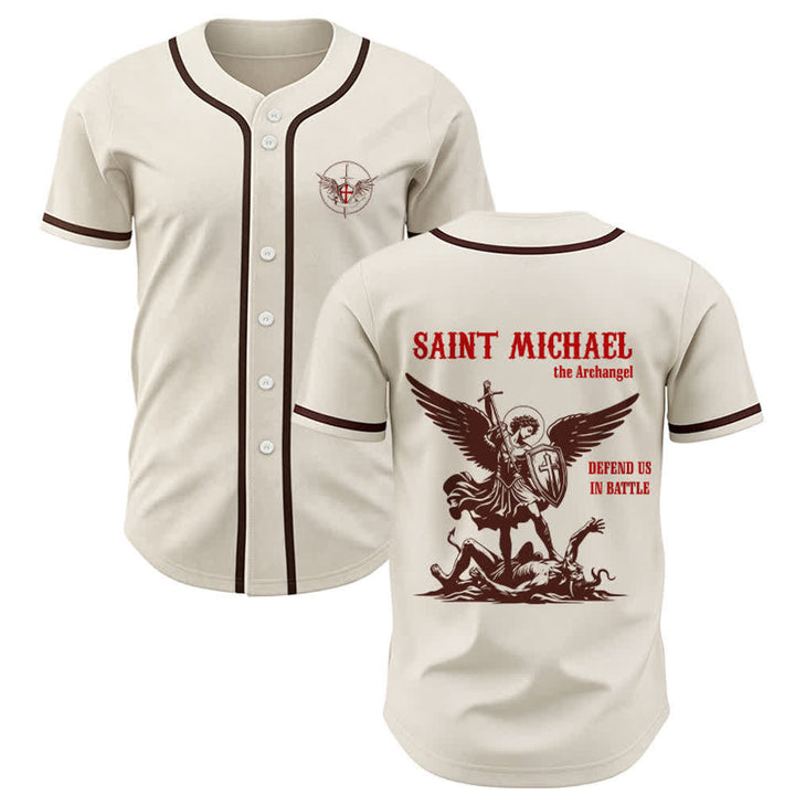 Christianartworkshop St.Michael Archangel Defend Us Unisex Baseball Jersey - Apricot - 5XL - image 25