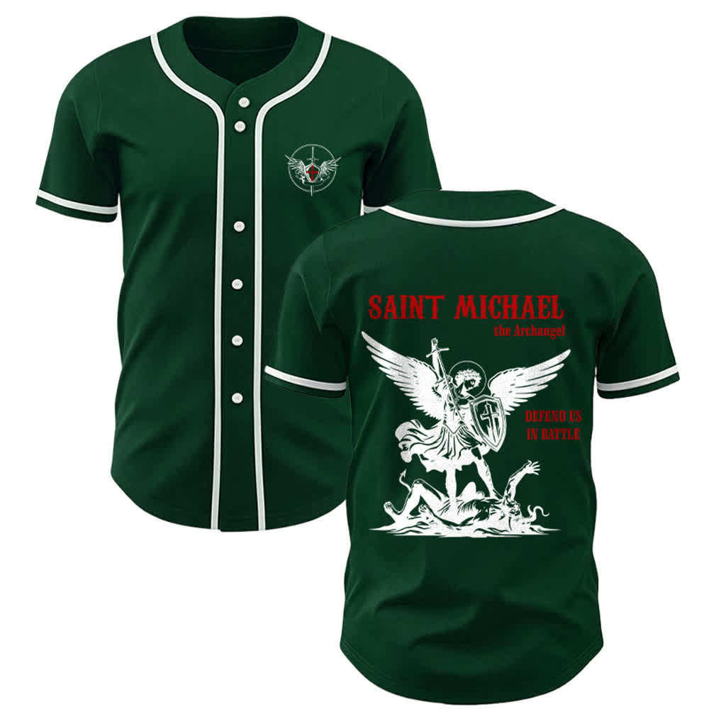 Christianartworkshop St.Michael Archangel Defend Us Unisex Baseball Jersey - Green - 5XL - image 22