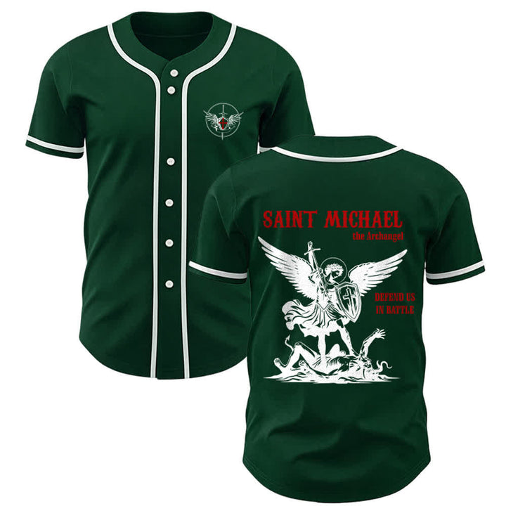 Christianartworkshop St.Michael Archangel Defend Us Unisex Baseball Jersey - Green - 5XL - image 22