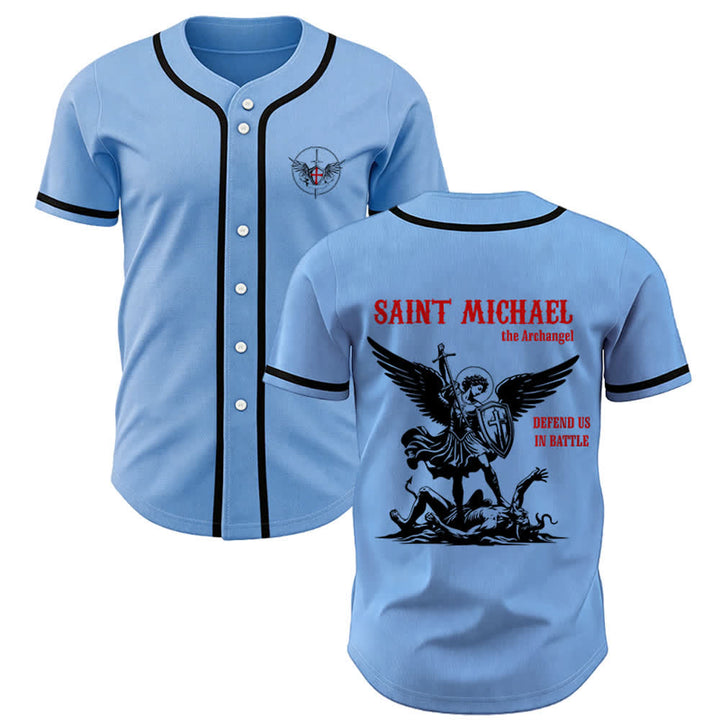 Christianartworkshop St.Michael Archangel Defend Us Unisex Baseball Jersey - Blue - 5XL - image 16