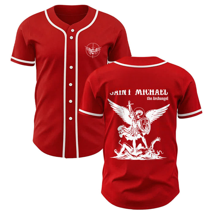 Christianartworkshop St.Michael Archangel Defend Us Unisex Baseball Jersey - Red - 5XL - image 10